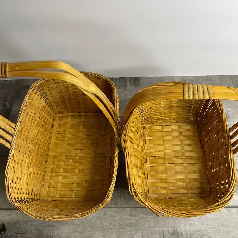 Vintage Set of 2 Woven Handle Baskets Republic of China 8 x 6